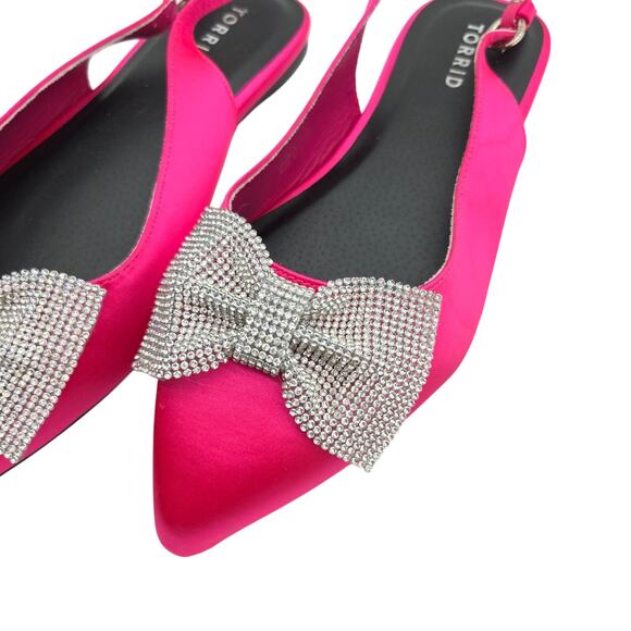 Torrid Embellished Bow Pointed Toe Slingback Ballet Flats Size 9.5 New Hot Pink - Picture 3 of 11